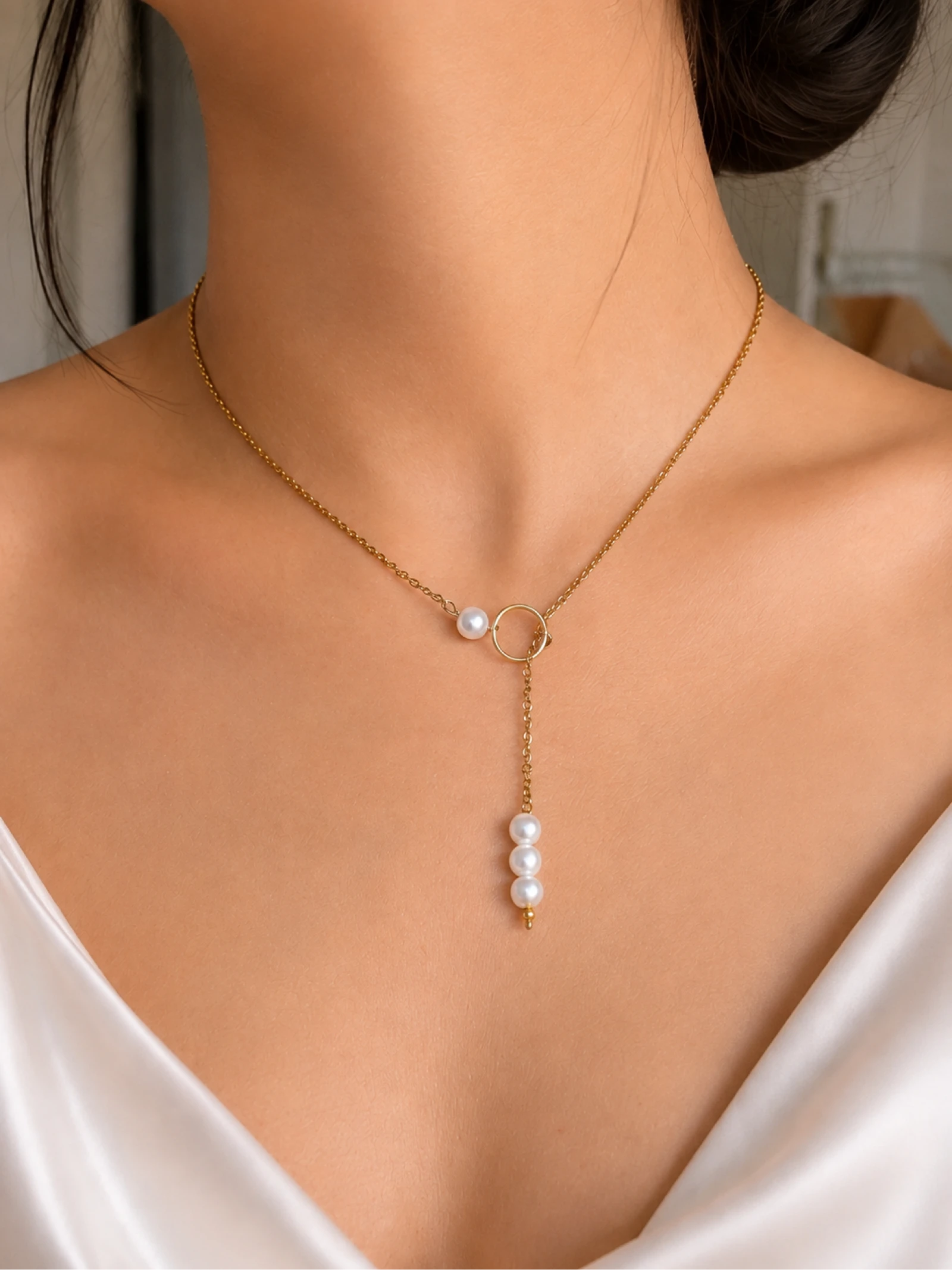 Collier en acier inoxydable avec pendentif perlé – photo 2